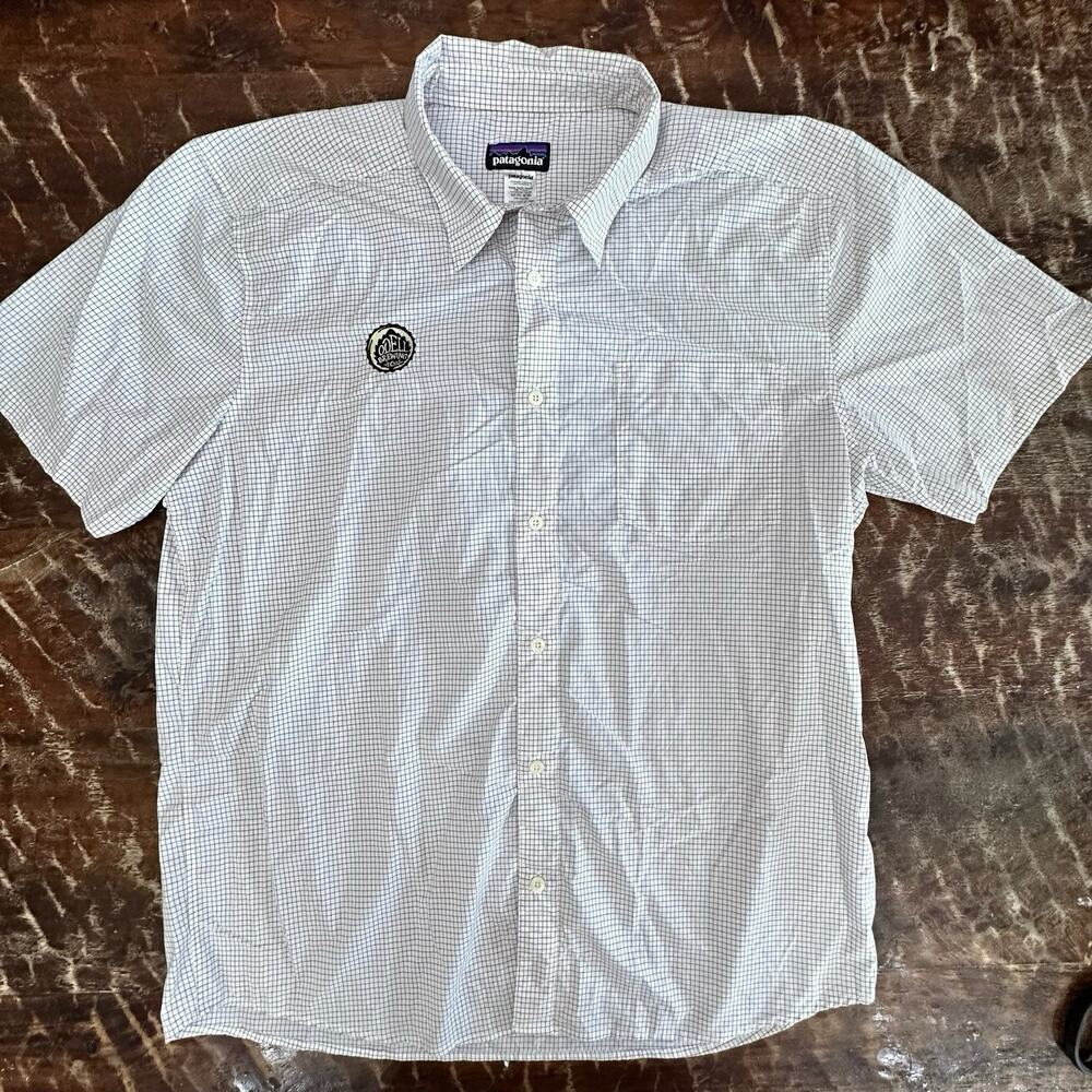Patagonia Odell Brewing Shirt Mens Large Grid Button Up Short Sleeve
